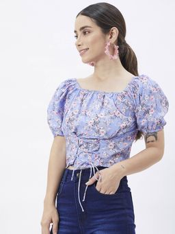Kibo - Women Blue Crepe Half Sleeves Tie & Dye Top