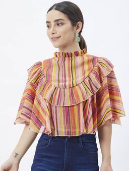 Kibo - Women Multi-Color Chiffon Sleeveless Ruffled Top