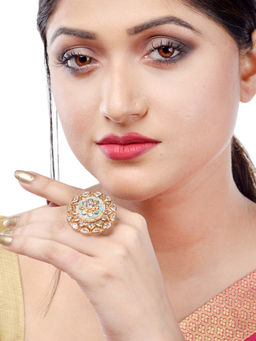 Saraf RS Jewellery - Gold Plated With Mint Ad Studded Handcrafted Adjustable Revolving Ring