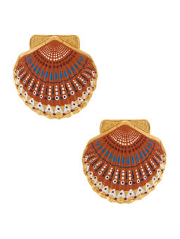 BRACHA - Women's Gold-Tone Painted Shell Stud Earrings Red