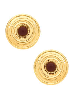 Deme by Gabriella - Women's Oversized Red Stone Stud Earrings Gold