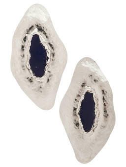 Deme by Gabriella - Women's Sculptural Indigo Stone Stud Earrings Silver