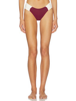 Divino Seas - Eclat Women's Ruched Strap Bikini Bottom Ruby Red & Ivory