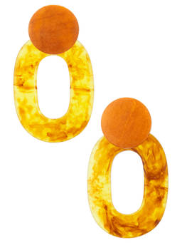 Epifene - Oversized Women's Statement Acetate & Wood Drop Earrings Brown