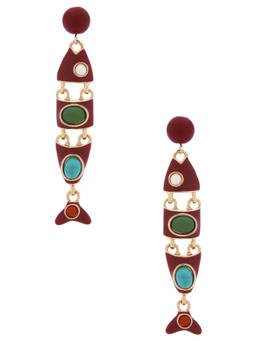petit moments - Women's Resin Gemstone Detail Drop Earrings Red