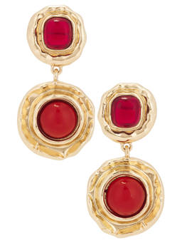 petit moments - Pica Women's Gold-Tone Red Glass Stone Drop Earrings Gold