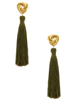petit moments - Women's Statement Tassel Drop Earrings Olive