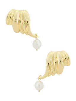petit moments - Canyon Women's Faux Pearl Huggie Earrings Gold