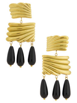 petit moments - Women's Gold-Tone Black Beaded Drop Earrings Gold & Black