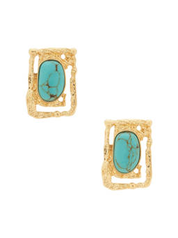 petit moments - Coastal Gem Women's Gold-Tone Faux Stone Stud Earrings Turquoise