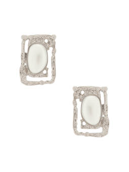 petit moments - Coastal Gem Women's Faux Pearl Textured Frame Stud Earrings Silver