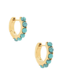 petit moments - Women's Gold-Tone Turquoise Stone Huggie Earrings Turquoise
