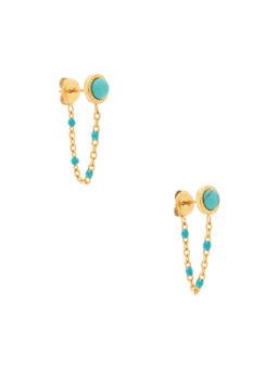 petit moments - Women's Gold-Tone Turquoise Stone Chain Drop Earrings Turquoise