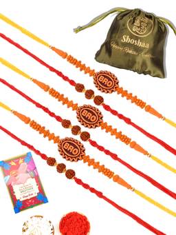 Shoshaa - Bro & Rudraksh Chandan Rakhi with Roli & Chawal (Set of 9)