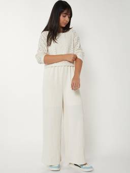 max - Girls Textured Jumpsuit with Schiffili Top-Off White
