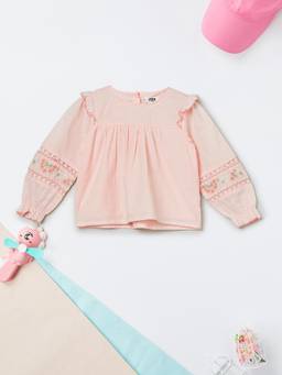 max - Girls Embroidered Top-Pink