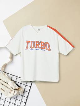 max - Boys Boxy Printed Sports T-shirt-Off White