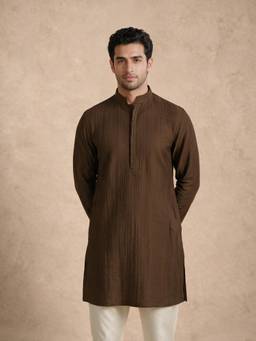 Manyavar - Green Blended Viscose Self Design Kurta for Men