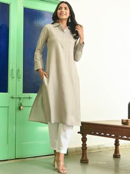 Lavanya The Label - Grey Rayon Straight Kurta (Set of 2)