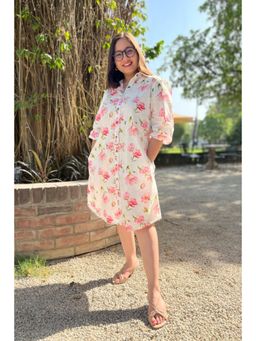 Studio Rabha - White Cherry Cotton Shirt Dress