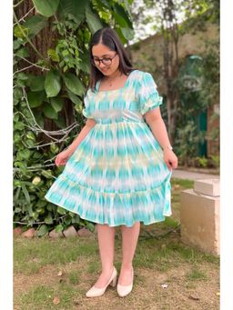 Studio Rabha - Aqua Cotton Square Neck Dress