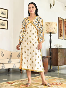 Rustorange - Cream Side Slit Shift Dress