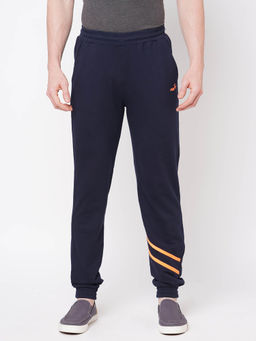 FITZ - Dark Navy Solid Slim Fit Joggers with Cross Pockets