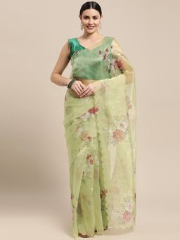 Vastranand - Organza Floral Print Party Wear Saree with Unstitched Blouse