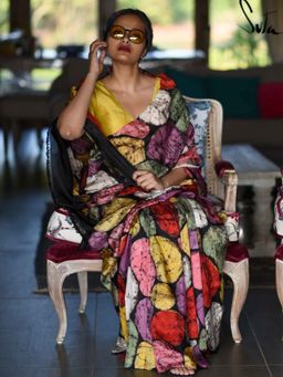 Suta - Women Multi-Color Pure Silk Printed Saree with Unstitched Blouse