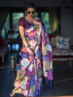 Suta - Women Multi-Color Pure Silk Printed Saree with Unstitched Blouse