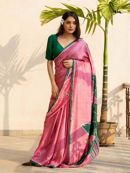 Suta - Women Pink Pure Silk Printed Saree with Unstitched Blouse