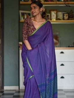 Suta - Women Purple Cotton Handloom Saree Without Blouse