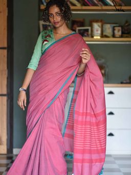 Suta - Women Pink Cotton Handloom Saree Without Blouse