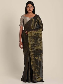 Suta - Women Black Cotton Woven Saree Without Blouse