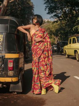 Suta - Women Multi-Color Cotton Printed Saree Without Blouse