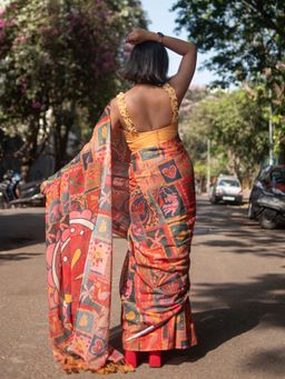 Suta - Women Multi-Color Cotton Printed Tassel Saree Without Blouse