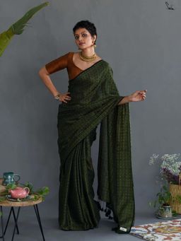 Suta - Women Green Cotton Handloom Saree Without Blouse
