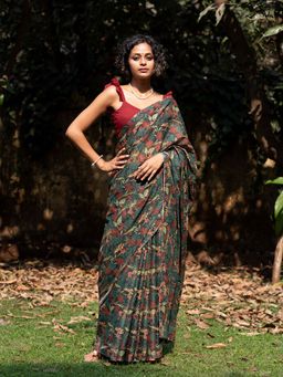 Suta - Women Multi-Color Cotton Floral Printed Saree Without Blouse