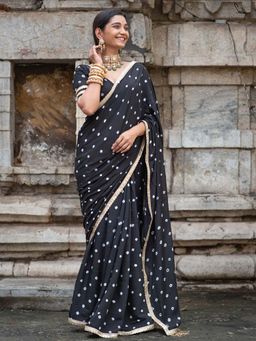 Suta - Women Black Bandhani Printed Sequined Border Saree Without Blouse