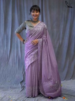 Suta - Women Lavender Cotton Handloom Saree with Unstitched Blouse