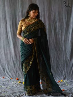 Suta - Women Green Cotton Handloom Saree with Unstitched Blouse