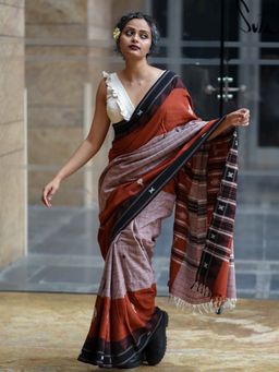 Suta - Women Multi-Color Cotton Checks Woven Saree with Unstitched Blouse