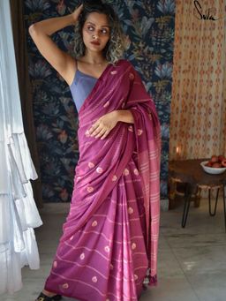 Suta - Women Purple Cotton Handloom Saree Without Blouse