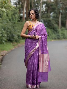 Suta - Women Purple Cotton Zari Woven Saree with Unstitched Blouse