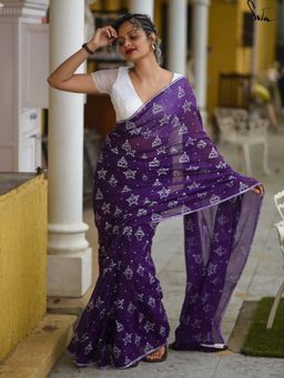 Suta - Women Purple Cotton Printed Saree Without Blouse