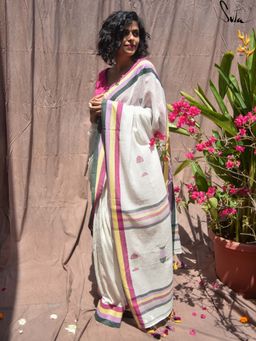 Suta - Women White Cotton Handloom Woven Saree Without Blouse