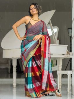 Suta - Women Multi-Color Cotton Handloom Saree Without Blouse