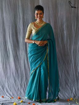 Suta - Women Blue Cotton Handloom Saree Without Blouse