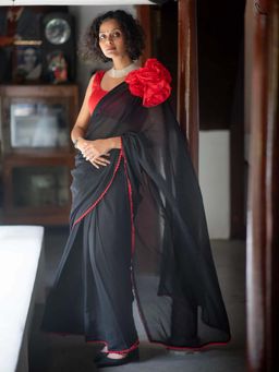 Suta - Women Black Cotton Handloom Saree Without Blouse