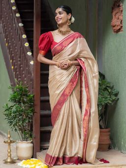 Suta - Women Gold Cotton Woven Saree Without Blouse